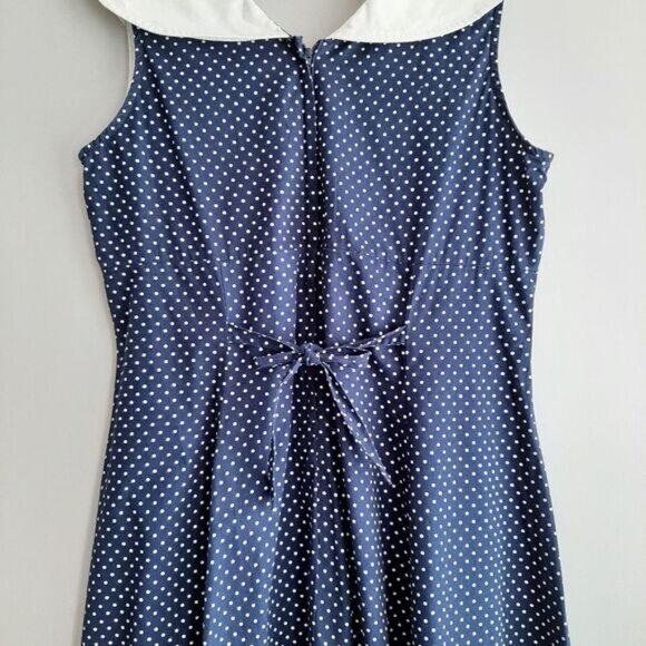 Navy Polka Dot Midi Dress with White Collar - Picture 11 of 16